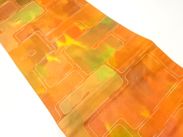 JAPANESE KIMONO / NAGOYA OBI / SILK / WOVEN GEOMETRIC PATTERN